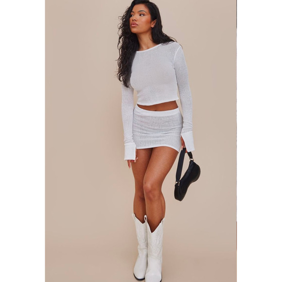 PrettyLittleThing 2 Piece Outfit Sheer Top and Bottom Top Size 2 Bottom Size 0 - Picture 1 of 9